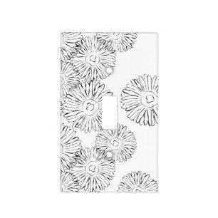 Elegant Black and White Boho Chic Daisy Pattern  Light Switch Cover