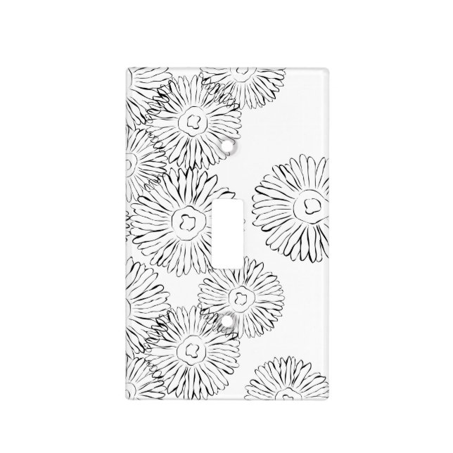 Elegant Black and White Boho Chic Daisy Pattern  Light Switch Cover (Front)