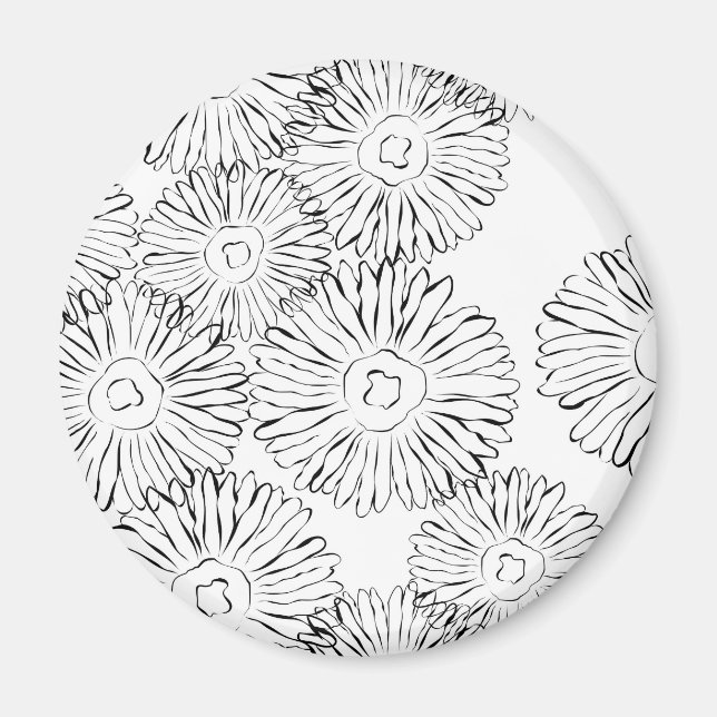 Elegant Black and White Boho Chic Daisy Pattern  Magnet (Front)