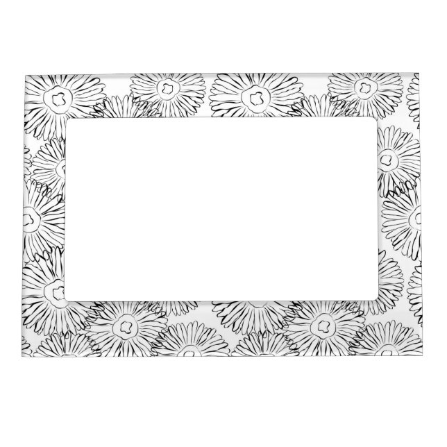 Elegant Black and White Boho Chic Daisy Pattern  Magnetic Frame (Front)