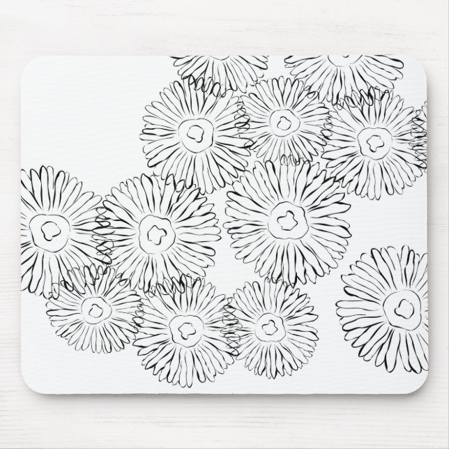 Elegant Black and White Boho Chic Daisy Pattern  Mouse Pad (Front)