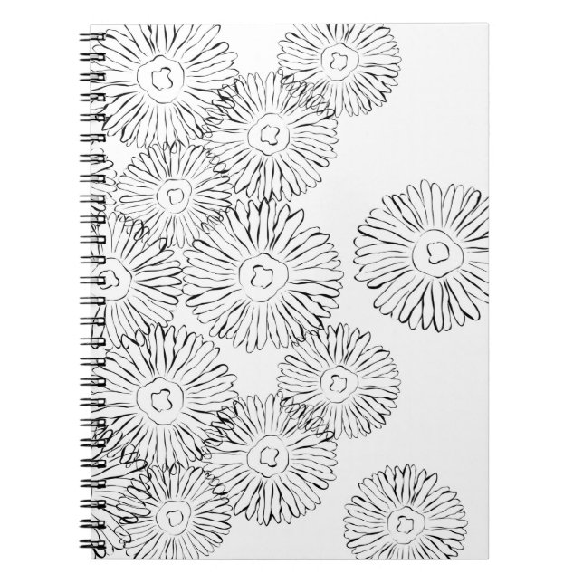 Elegant Black and White Boho Chic Daisy Pattern  Notebook (Front)
