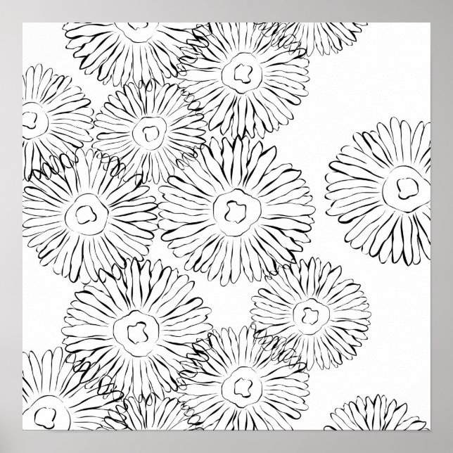 Elegant Black and White Boho Chic Daisy Pattern  Poster (Front)