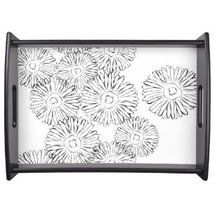 Elegant Black and White Boho Chic Daisy Pattern Serving Tray