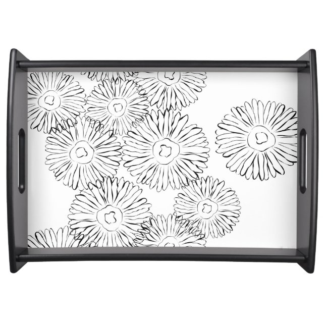 Elegant Black and White Boho Chic Daisy Pattern  Serving Tray (Front)