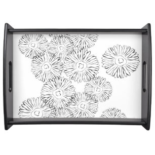 Elegant Black and White Boho Chic Daisy Pattern Serving Tray