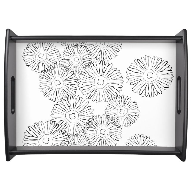 Elegant Black and White Boho Chic Daisy Pattern  Serving Tray (Front)