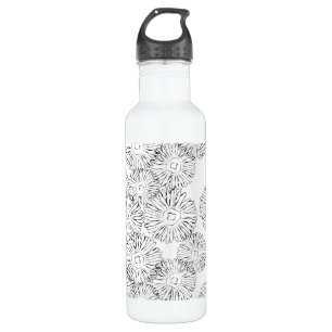 Elegant Black and White Boho Chic Daisy Pattern Stainless Steel Water Bottle