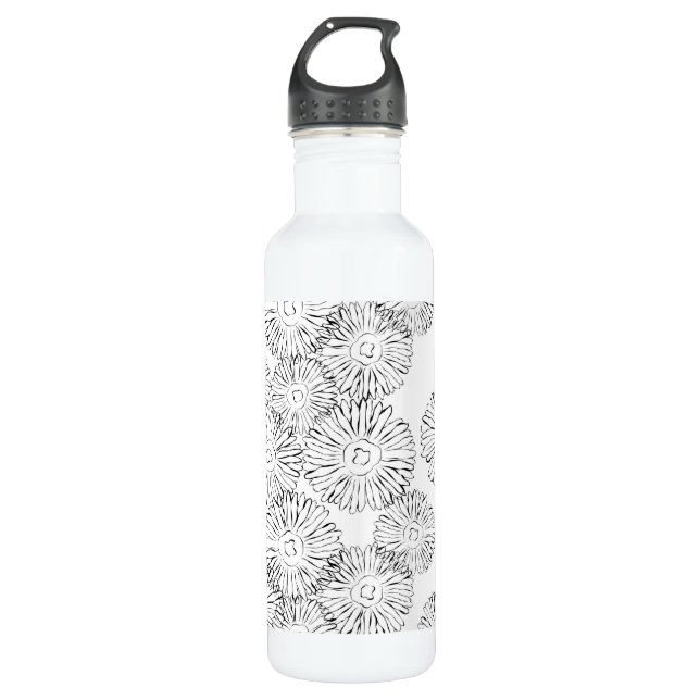 Elegant Black and White Boho Chic Daisy Pattern  Stainless Steel Water Bottle (Front)