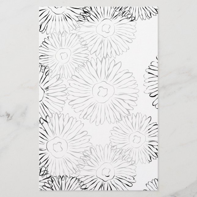 Elegant Black and White Boho Chic Daisy Pattern  Stationery (Front)
