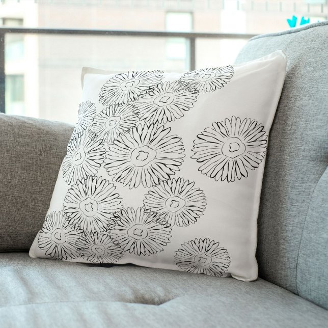 Elegant Black and White Boho Chic Daisy Pattern  Throw Pillow (Creator Uploaded)