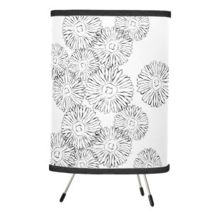 Elegant Black and White Boho Chic Daisy Pattern Tripod Lamp