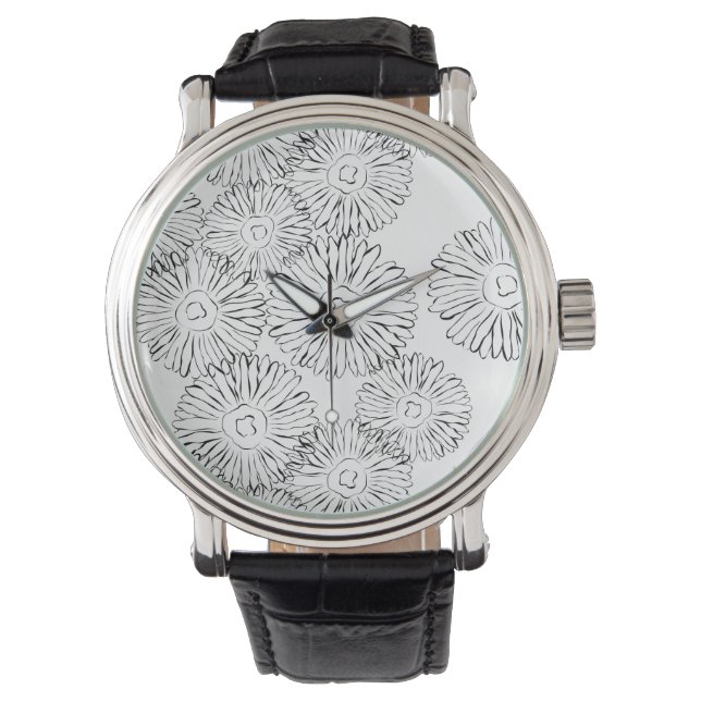 Elegant Black and White Boho Chic Daisy Pattern  Watch (Front)
