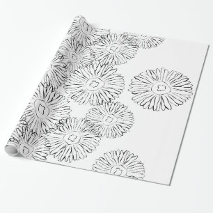 Elegant Black and White Boho Chic Daisy Pattern  Wrapping Paper