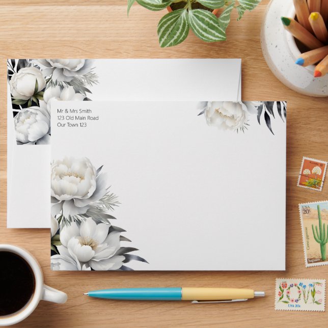 Elegant Black and white boho wedding Envelope (Desk)