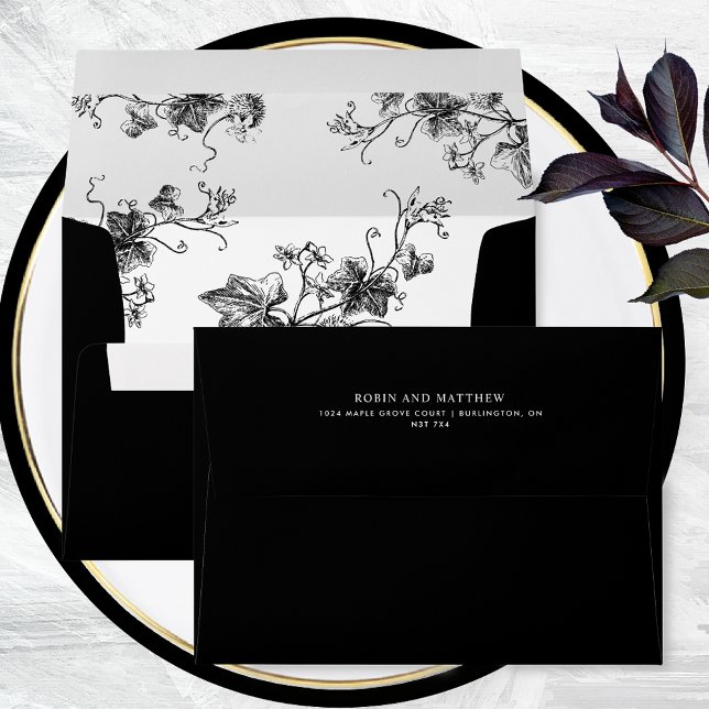 Elegant Black and White Botanical Detail Wedding Envelope (Creator Uploaded)
