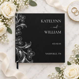 Elegant Black and White Botanical Floral Wedding Guest Book