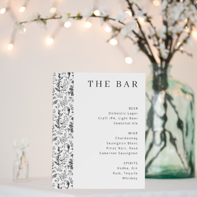 Elegant Black and White Botanical Menu Foam Board (In Situ (Wedding))