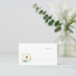 Elegant Black and White Botanical Peony Place Card