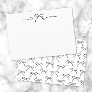 Elegant Black And White Bow Personalized Note Card