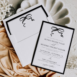 Elegant Black and White Bow Simple Modern Wedding Envelope Liner