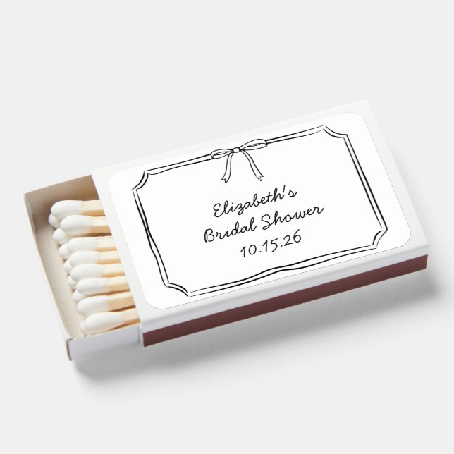 Elegant Black and White Bow Timeless Bridal Shower Matchboxes (Front Open)