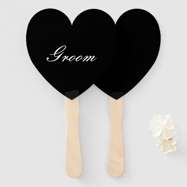 Elegant black and white bridal hand fan (Front and Back)