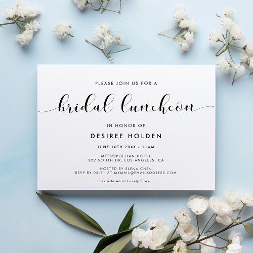 Elegant black and white bridal luncheon invitation