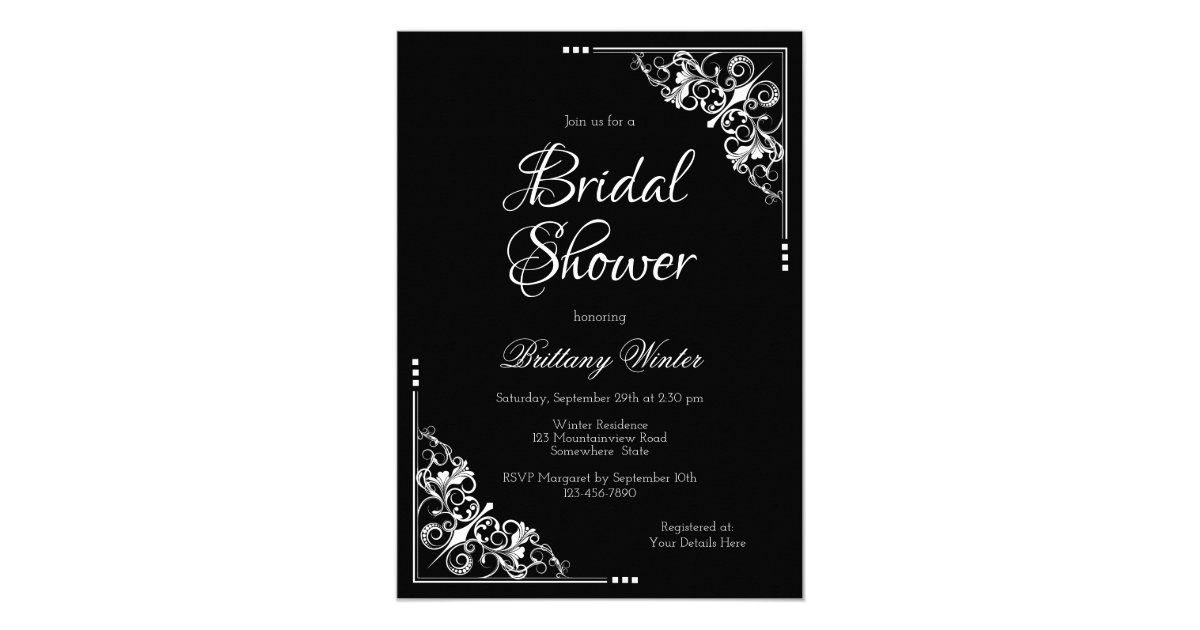 Elegant Black and White Bridal Shower Invitation | Zazzle.com