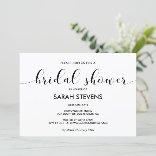 Elegant black and white bridal shower invitation | Zazzle