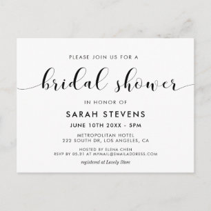 Elegant black and white bridal shower invitation postcard