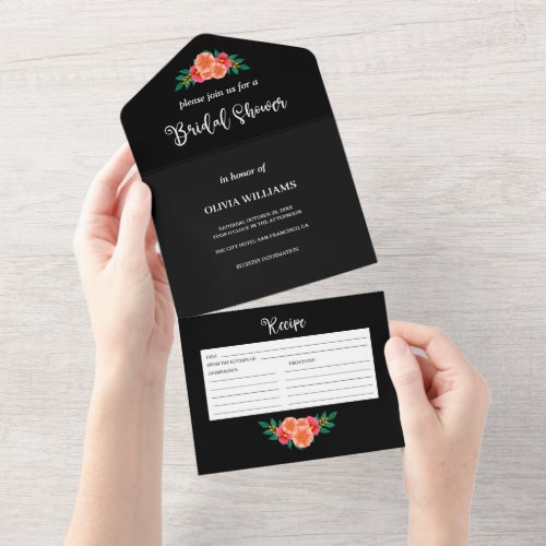 Elegant Black and White Bridal Shower Recipe All In One Invitation