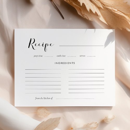 Elegant black and white Bridal shower recipe card