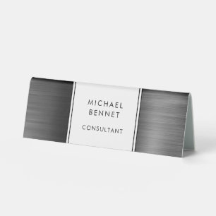 Elegant Black And White Brushed Metallic Business Table Tent