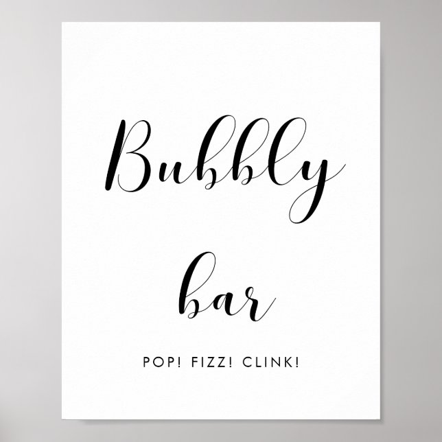 Elegant black and white Bubbly bar wedding sign (Front)