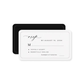 Elegant black and white budget wedding RSVP Note Card