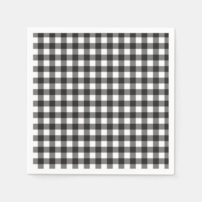 Elegant Black and White Buffalo Plaid Holiday Napkins (Front)