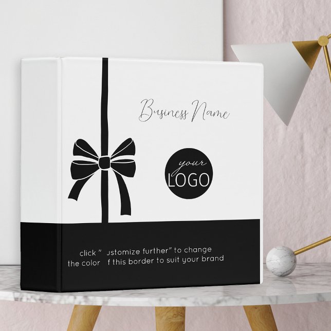 Elegant Black and White Business Logo Custom Text 3 Ring Binder (Logo Branded Ring Binders by Busy Business Bee)