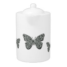 Elegant Black And White Butterfly Tea Pot