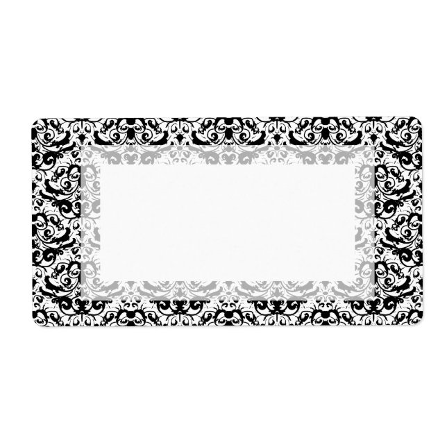 Elegant Black and White Calligraphic Damask Label (Front)