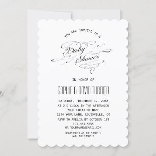 Elegant Black and White Calligraphy Baby Shower Invitation