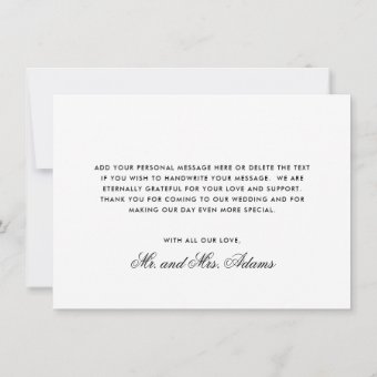 Elegant Black and White Calligraphy Formal Wedding Thank You Card | Zazzle