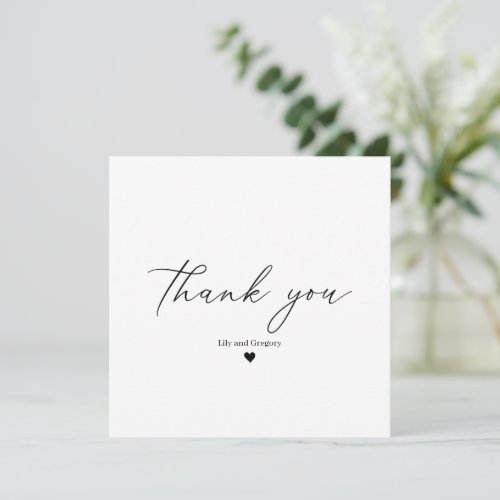 Elegant Black and White Calligraphy Script Heart Thank You Card