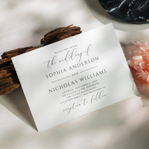 Elegant black and white calligraphy script wedding invitation