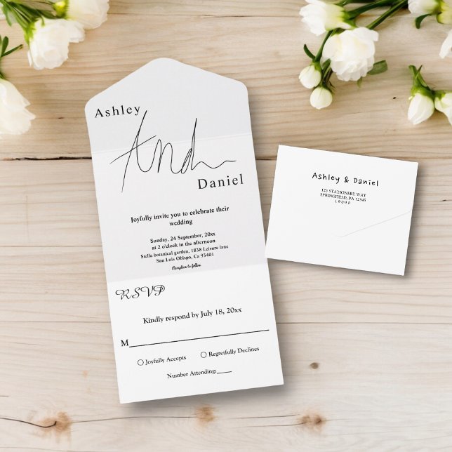 Elegant Black And White Calligraphy Simple Wedding All In One Invitation (Creator Uploaded)