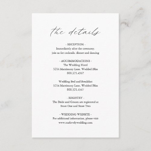 Elegant Black and White Calligraphy Simple Wedding Enclosure Card