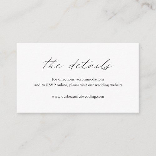 Elegant Black and White Calligraphy Simple Wedding Enclosure Card