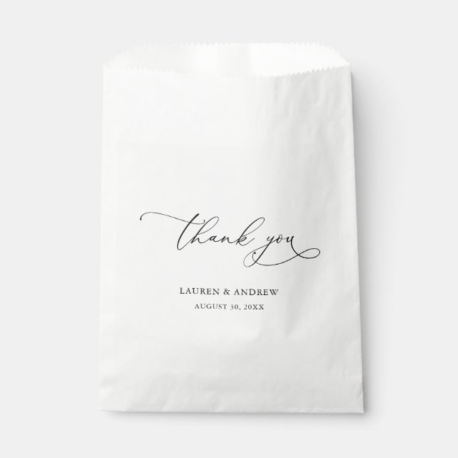 Elegant Black and White Calligraphy Wedding Favor Bag (Front)