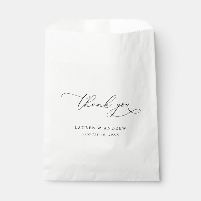 Elegant Black and White Calligraphy Wedding Favor Bag (Front)