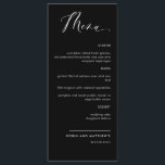 Elegant Black and White Calligraphy Wedding Menu<br><div class="desc">Elegant black and white wedding or dinner reception Menu card. Contemporary, simple and elegant design with beautiful modern hand written calligraphy. Front and back background color in black. Ability to change both front and / or back background color by selecting "customize further". Design available in a variety of color choices....</div>